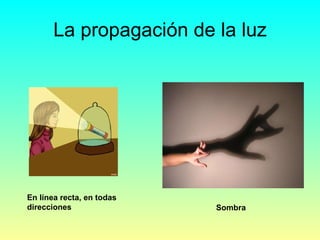 La propagación de la luz En línea recta, en todas direcciones Sombra 
