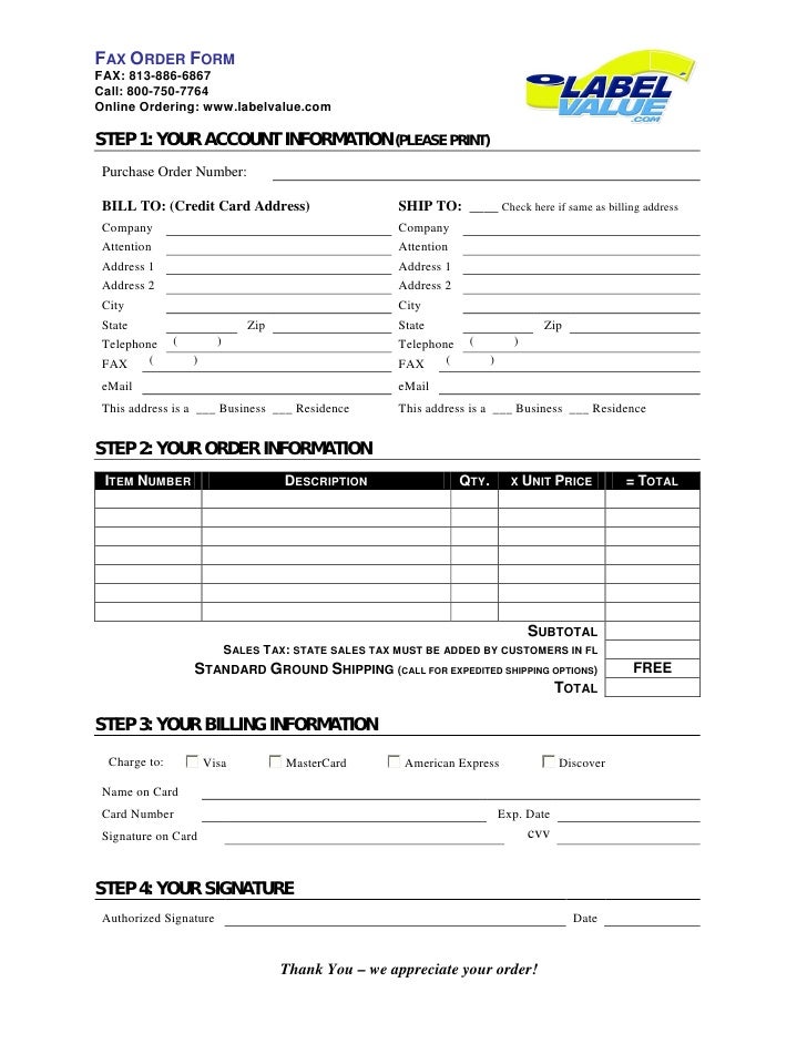labelvalue order form fax attention form