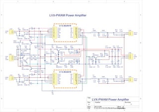 1
1
2
2
3
3
4
4
D D
C C
B B
A A
Title
Number RevisionSize
A
Date: 2012/12/09 Sheet of
File: F:LV-2LV-XLVX-PWAM PowerAmp.SchDocDrawn By:
LVX-PWAM Power Amplifier
LVX-PWAM Power Amplifier
1
2
3
4
5
6
7
14
13
12
11
10
9
8
VAA
GND
IN+
IN-
GND
CSD
VSS
+B
+B
VB
OUT
-B
-B
VCC
LVX-IR4301M
1
2
CN1
1
2
CN3
3.3kR1
GND
IN1
33k
R3
10uH
L1
10uH
GND
OUT1
10uF,50V
C1
N/A
C11
0.47uF
C13
470uF, 35V
C36R36
100k0.1uF,50V
C38
Q3
MJD44H11
D3
12V
470uF,35V
C35R35
100k0.1uF,50V
C37
1
2
3
CN6
1
2
3
CN5
Q1
MJD44H11
D1
5.6V
Q2
MJD45H11
D2
5.6V
220uF,10V
C3
220uF,10V
C5
D11
1SS355
Q4
DTC124EKA
1
2
3
4
5
6
7
14
13
12
11
10
9
8
VAA
GND
IN+
IN-
GND
VSS
+B
CSD
1
2
CN2
33k
R4
GND
1
2
CN4
3.3kR2
10uH
L2
10uH
+B
VB
OUT
-B
-B
VCC
LVX-IR4301M
GND
IN2 OUT2
10uF,50V
C2
N/A
C12
0.47uF
C14
220uF,10V
C4
220uF,10V
C6
0.1uF
C15
10R
R15
0.1uF
C16
10R
R16
D12
1SS355
GND
SD
CSD
+B
GND
-B
Q5
DTA115EKA
Q6
DTA115EKA
220uF, 16V
C7
10k
R42
10R
R11
10R
R12
10R
R13
10R
R14
100k
R5
100k
R6
Q7
DTA124EKA
D6 Amber
10k
R43
10k
R10
10kR9
100RR41
330R
R23
330R
R25
15k
R21
15k
R22
330R
R24
330R
R26
220R
R32
220R
R33
15k
R31
1.0
D7
Green
D8 Green
1.5kR27
1.5kR28
100k
R19
100k
R17
100k
R18
Short
Power ON
 