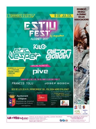 Assessorament lingüístic: Natàlia Espert
PRE-IMPRESSIÓ: L’Informador - Setmanari Setabense S.L.
IMPRESSIÓ: Sistemes Impressió de Llevant, S.A.
Depòsit Legal: V-2562-2015
La Veu d’Alginet no s’identifica, necessàriament, amb
l’opinió dels seus col·laboradors ni anunciants.
Informació i publicitat: Tel. 639 65 57 01
laveudalginet@gmail.com
www.laveudalginet.es
Gerència, cap de redacció, màrqueting i publicitat: Sònia Bosch
 