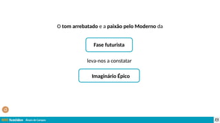 Álvaro de Campos
Fase futurista
O tom arrebatado e a paixão pelo Moderno da
leva-nos a constatar
Imaginário Épico
 