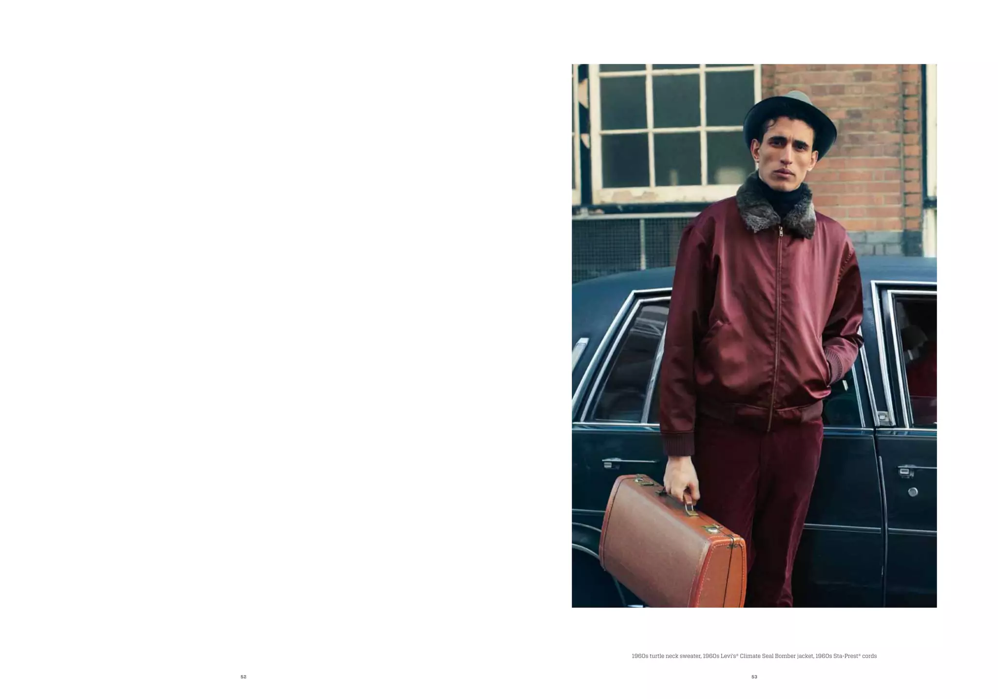 52 53
1960s turtle neck sweater, 1960s Levi’s® Climate Seal Bomber jacket, 1960s Sta-Prest® cords
 