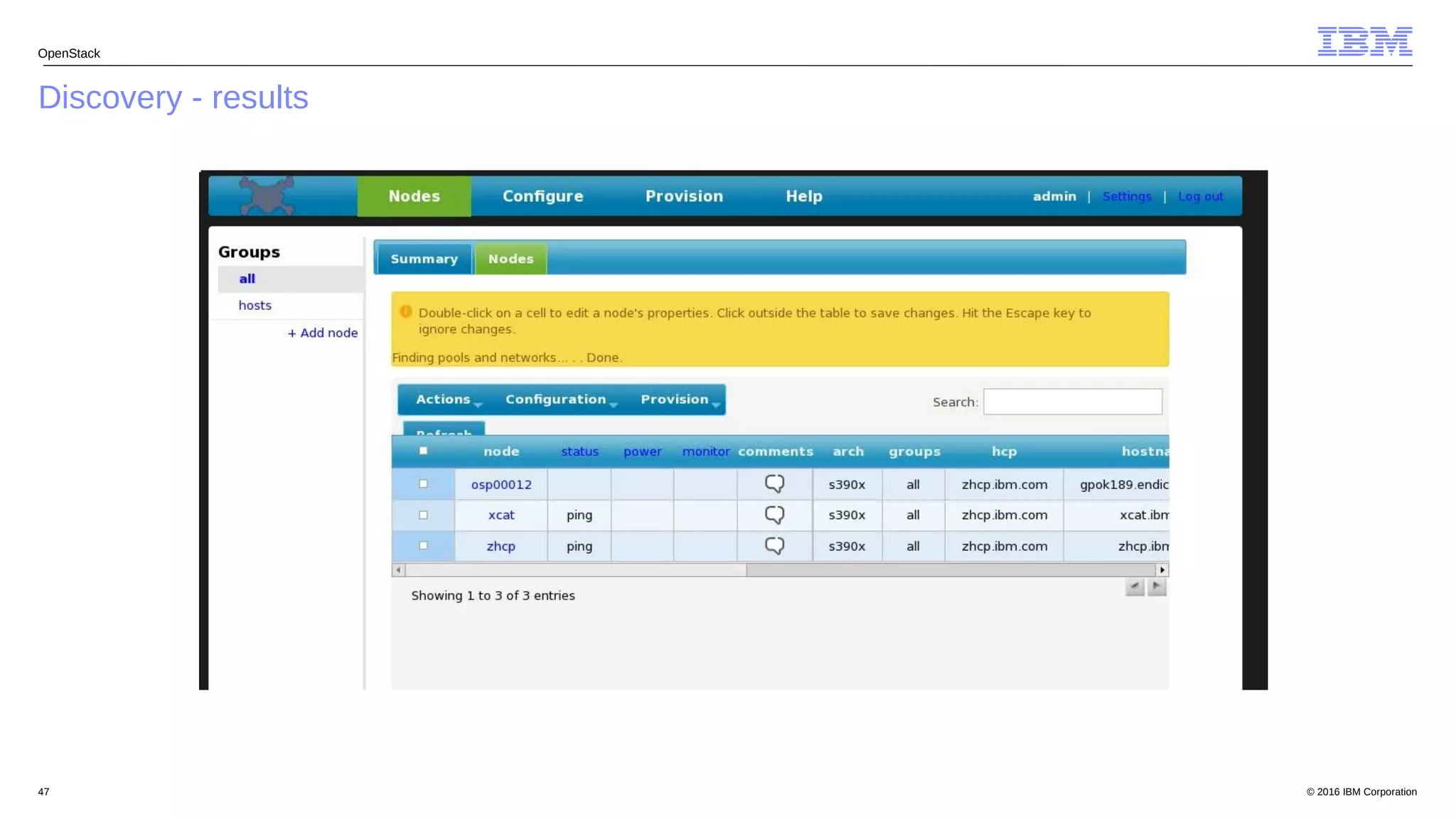 © 2016 IBM Corporation47
Discovery - results
OpenStack
 