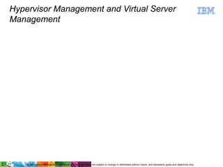 Hypervisor Management and Virtual Server
      Management
     System z Hardware Management Console (HMC)




                                                                                                           System z Host                                           Select IBM Blades                    Optimizers




                                                                                                                                                                                                                        IBM Smart Analytics Optimizer
                                                                                                          Once a new POWER7 blade
                                                  with Unified Resource Manager




                                                                                                       User at HMC defines a in zBX –
                                                                                                         installed and verified
                                                                                                          workload – virtual on
                                                                                                       z/TPF    Linux on Linux           Linux on                                       AIX on
                                                                                                       z/VSE System z is shipped to the System x
                                                                                                        the hypervisor System z




                                                                                                                                                                                                          DataPower 1
                                                                                           z/OS                                                                                    1
                                                                                                                                                                                       POWER7
                                                                                                        servers, virtual service network
                                                                                                         blade over the LAN,
                                                                                                       virtual storage – which
                                                                                                                       (INMN)
                                                                                                         is managed as one
                                                                                                        virtualized resourcez/VM
                                                                                                                                           Blade                                           Blade
                                                                                                                                                                  Virtualization       Virtualization


                                                                                                         System z PR/SM

                                                                                                          z HW Resources                                                   Blade HW Resources                                                              Open Storage SAN
                                                                                                Support Element                                                                        zBX

HMC

                                                                                                                               Private data network (IEDN)
                                                                                                                           Unified
                                                                                                                                                  Private Management Network INMN
                                                                                                                           Resource
                                                                                  Customer Network                         Manager                Private High Speed Data Network IEDN                  Customer Network                                ©2011 IBM Corporation   32
32
                                                                                       1
                                                                                           All statements regarding IBM future direction and intent are subject to change or withdrawal without notice, and represents goals and objectives only.
 