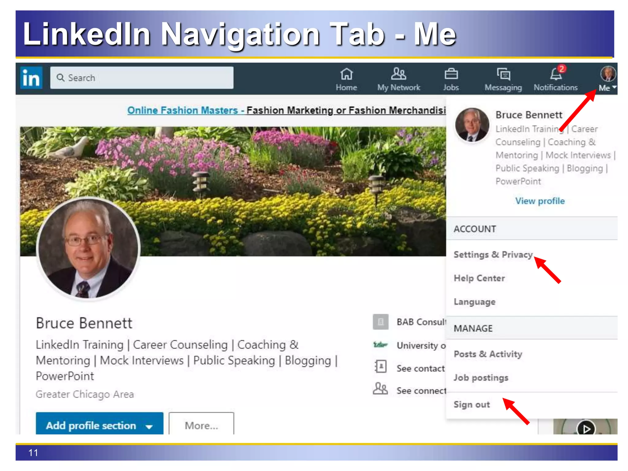 11
LinkedIn Navigation Tab - Me
 