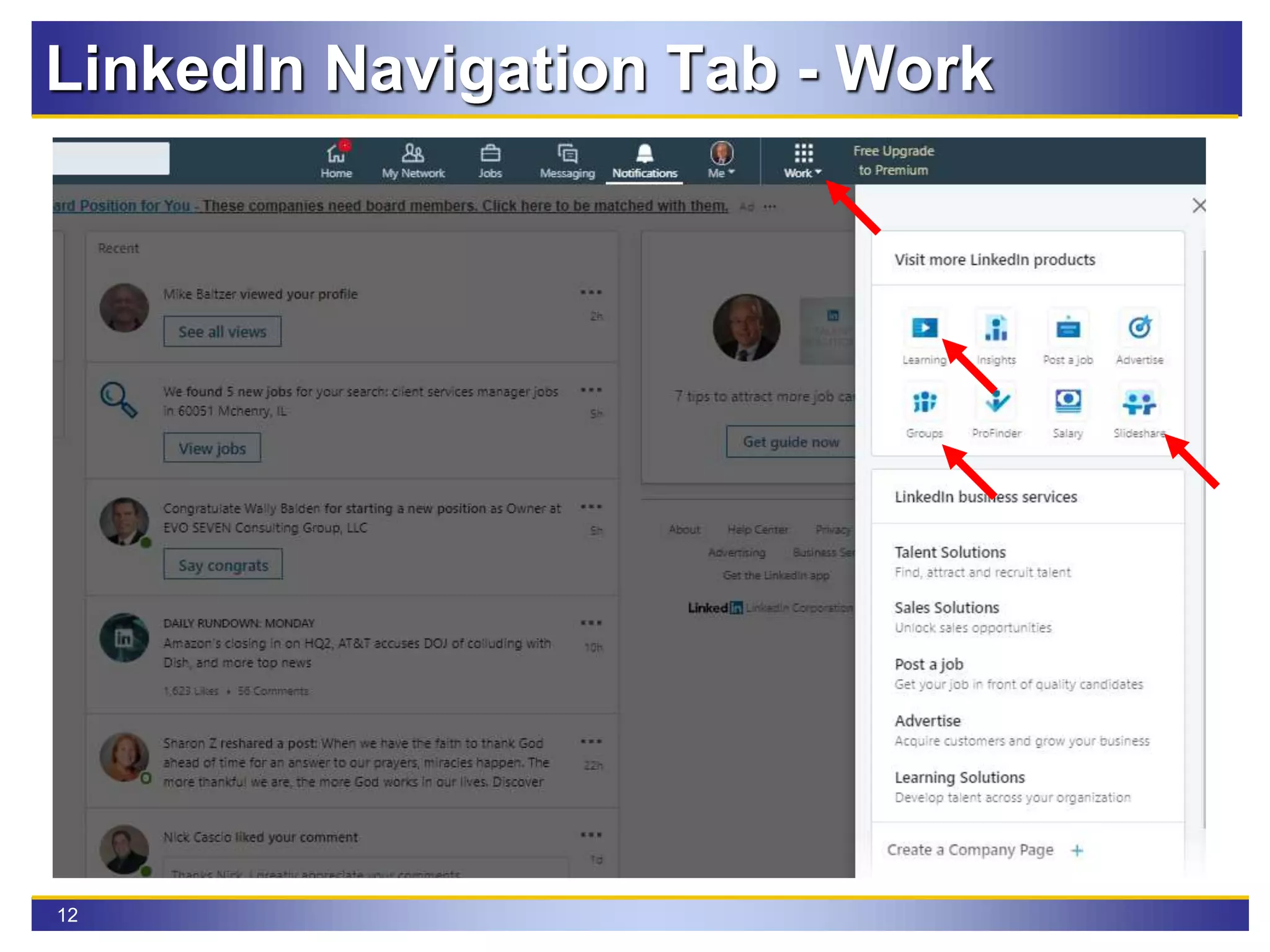 12
LinkedIn Navigation Tab - Work
 