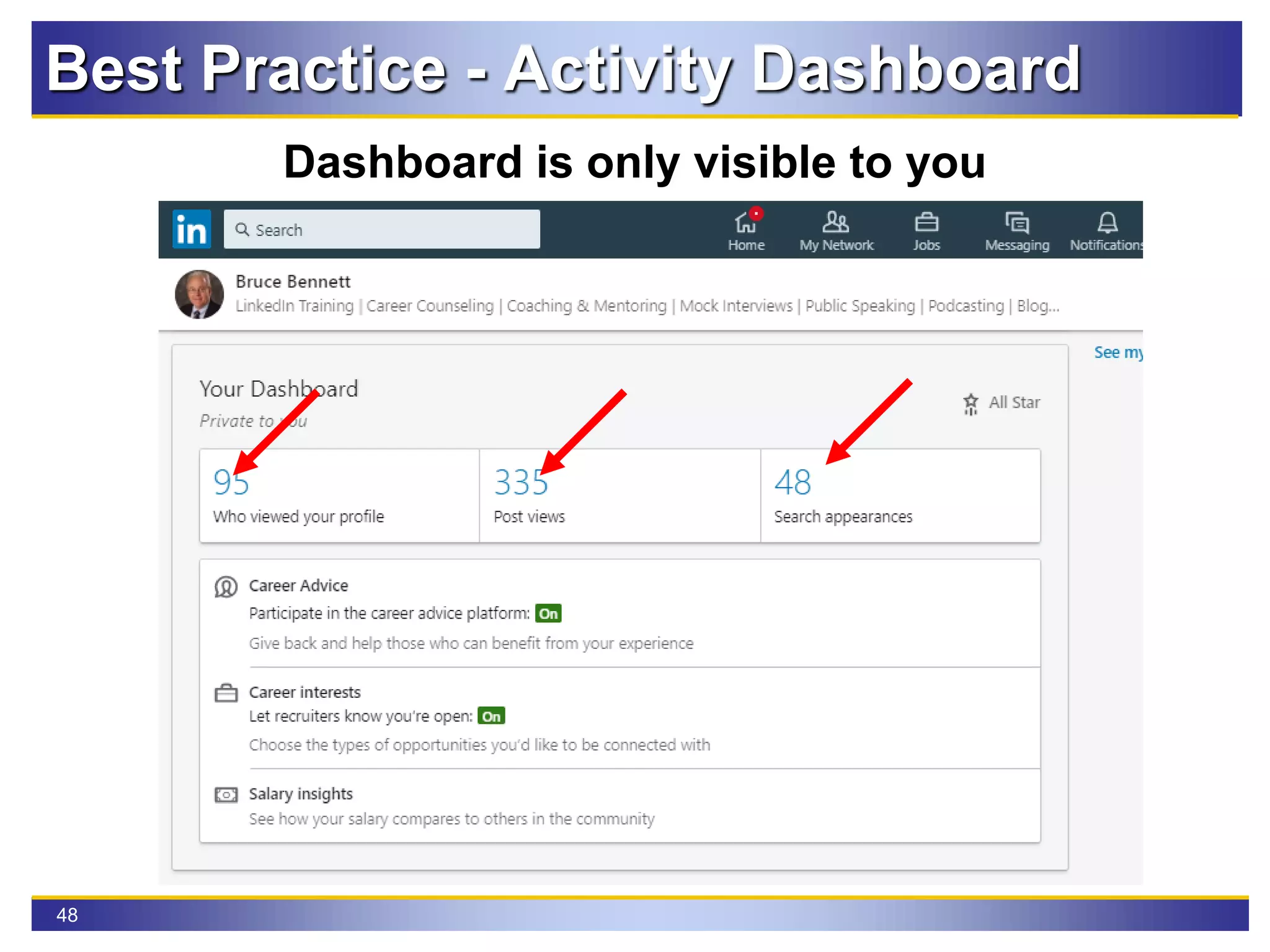 48
Best Practice - Activity Dashboard
Dashboard is only visible to you
 