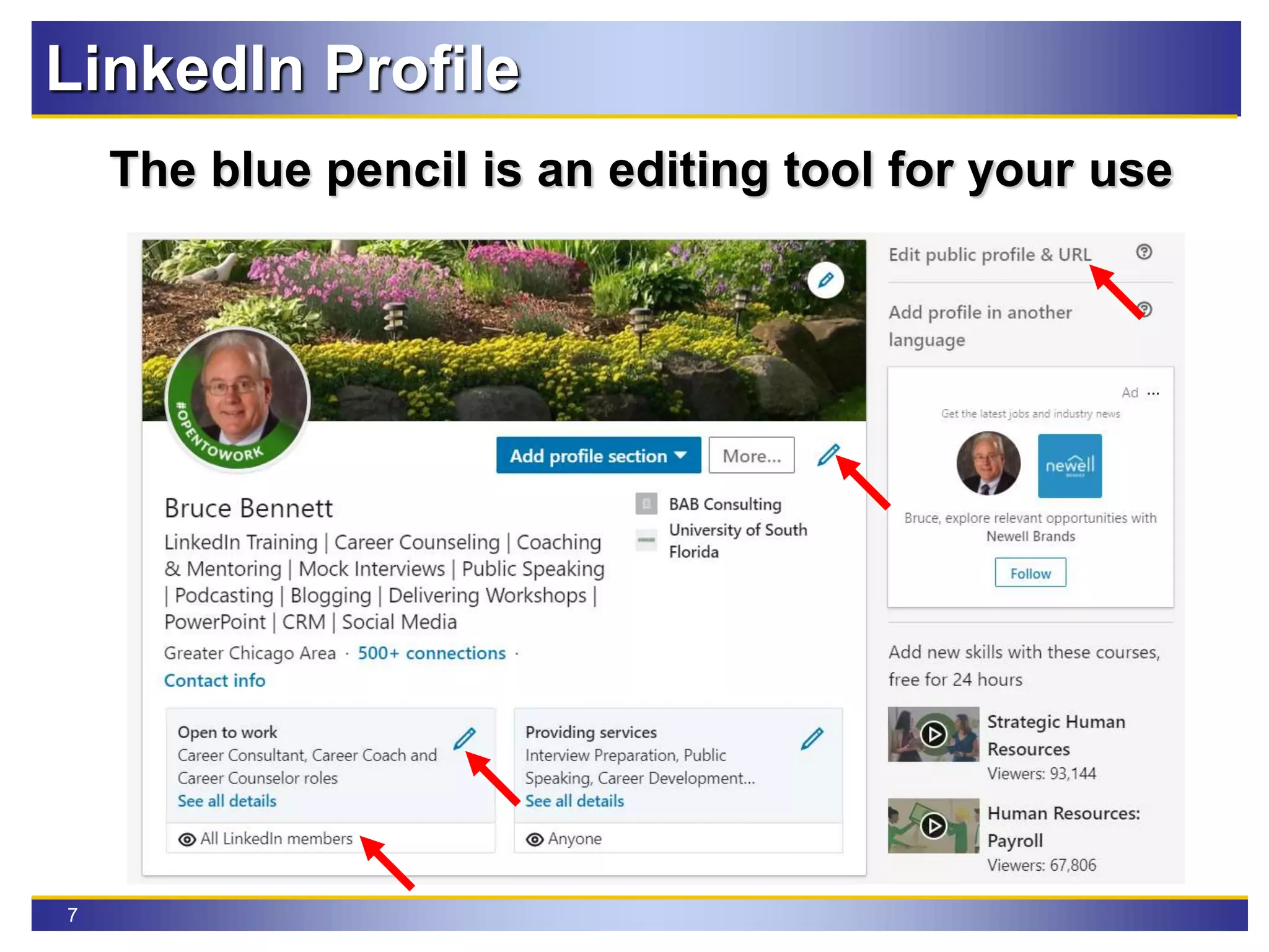 7
LinkedIn Profile
The blue pencil is an editing tool for your use
 