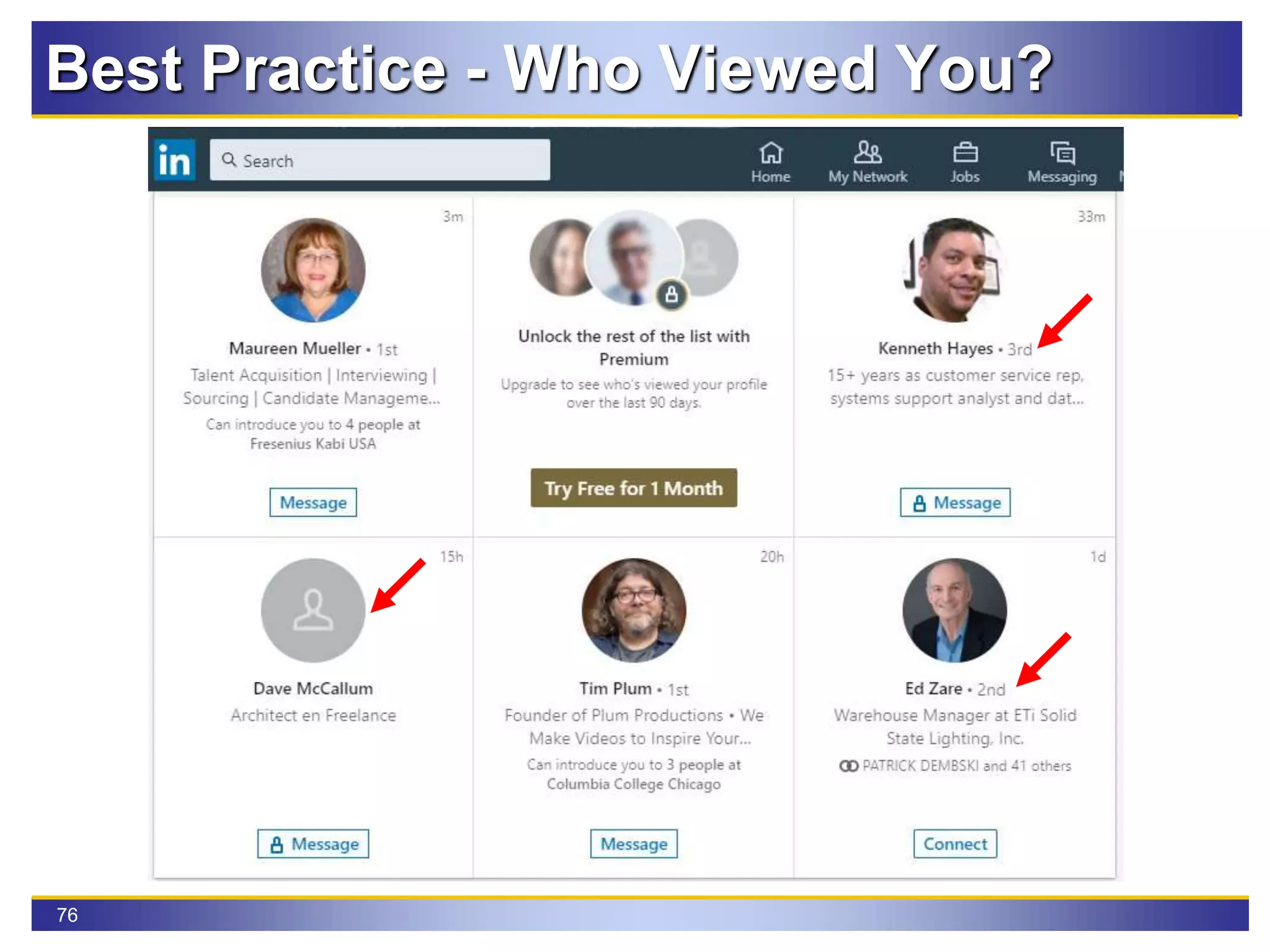 76
Best Practice - Who Viewed You?
 