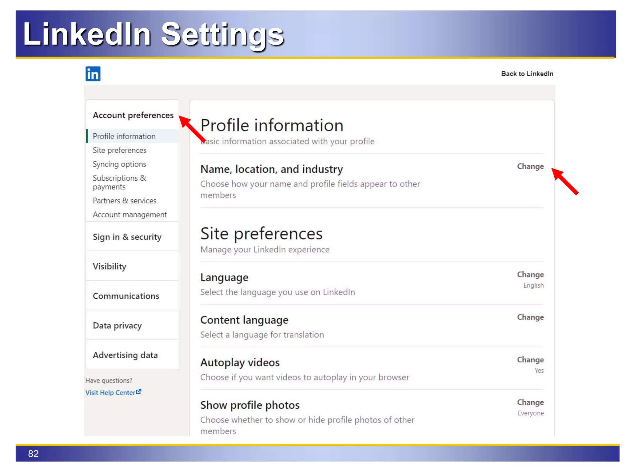 82
LinkedIn Settings
 