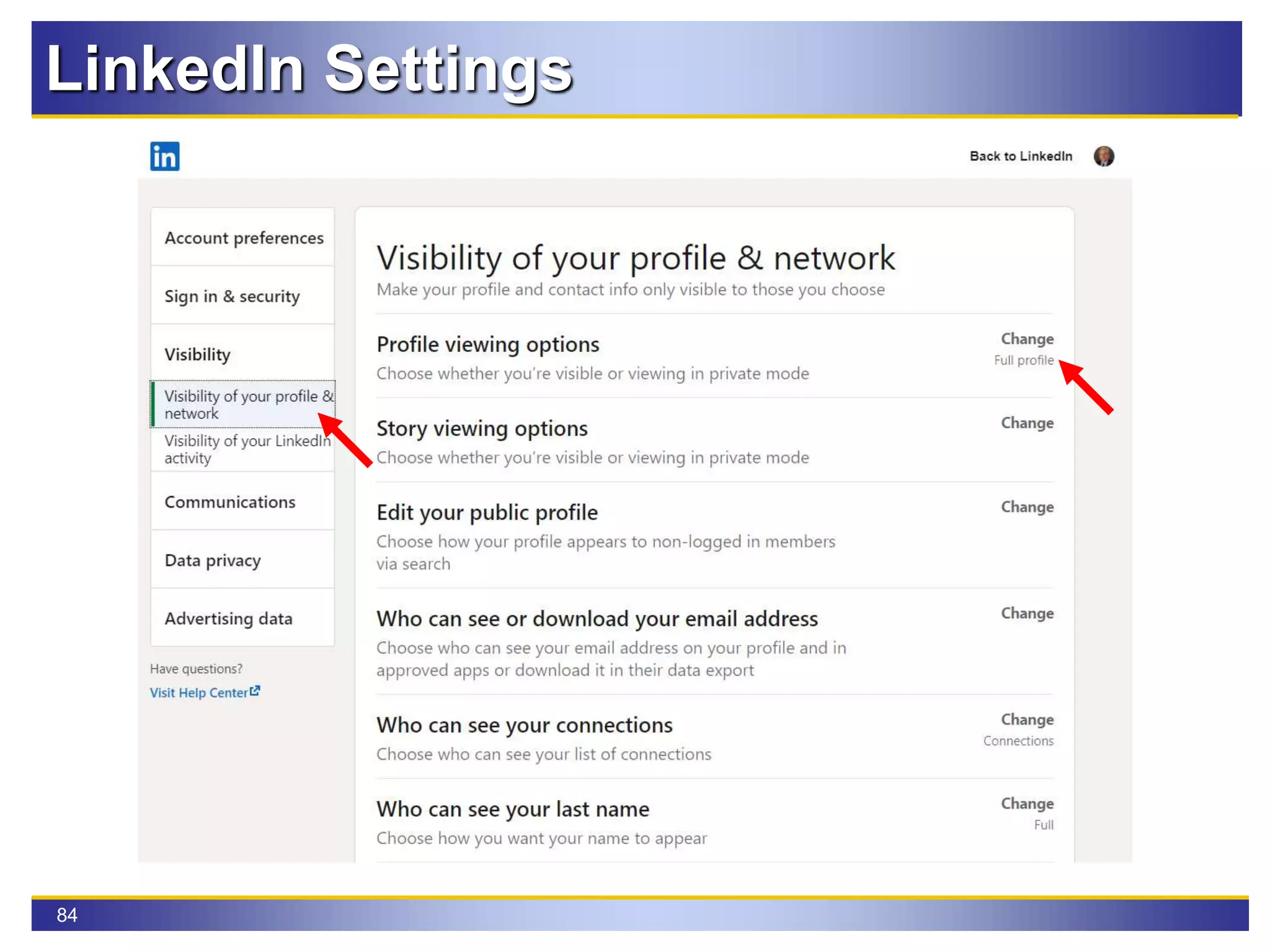 84
LinkedIn Settings
 