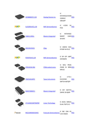 AD9880KSTZ-150 Analog Devices Inc
IC
INTERFACE/HDMI
150MHZ
100LQFP
RFQ
SL2S2001AC5,118 NXP Semiconductors
IC I-CODE SLI
FCS2
RFQ
DS8313-RRX+ Maxim Integrated
IC INTERFACE
SMART CARD
28-SOIC
RFQ
Z8523010VEG Zilog
IC 10MHZ ESCC
XTEMP 44-PLCC
RFQ
PCA9701HF,118 NXP Semiconductors
IC SPI GPI 16BIT
24HWQFN
RFQ
ZPSD301B-90JI STMicroelectronics
IC MCU PROG
256KB 5V 90NS
44PLCC
RFQ
TMDS341APFC Texas Instruments
IC 3-TO-1
DVI/HDMI
SWITCH 80TQFP
RFQ
MAX7348AEP+ Maxim Integrated
IC KEY SWITCH
2WIRE 20-QSOP
RFQ
LTC1694CS5#TRMPBF Linear Technology
IC ACCEL SMBUS
DUAL TSOT23-5
RFQ
MCZ33905BD5EKR2 Freescale Semiconductor
IC SBC CAN HS
5.0V 54SOIC
RFQ
 