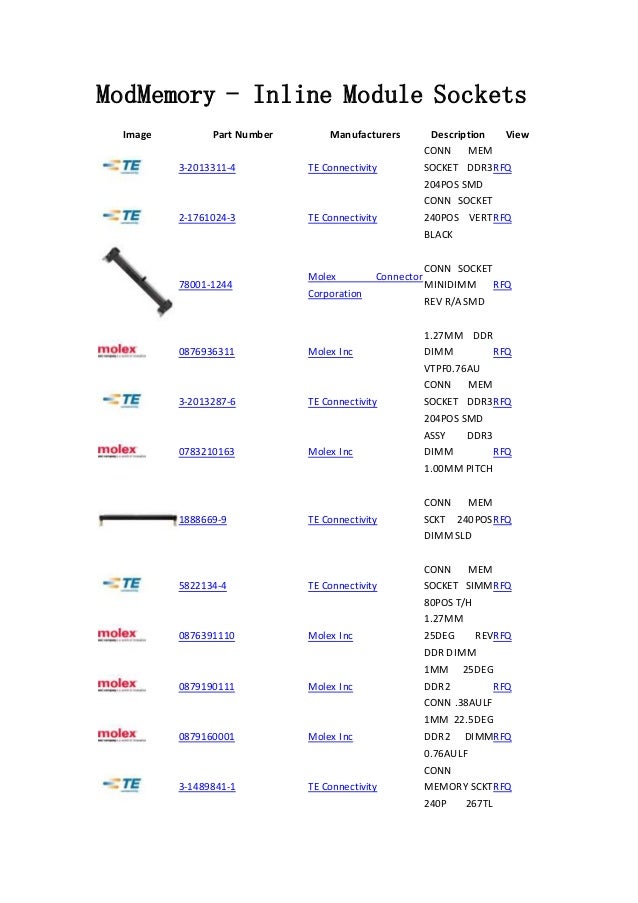 Memory Inline Module Sockets Connectors, Interconnects