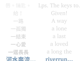   Lps. The keys to.
Given! 
A way 
a lone 
a last 
a loved 
a long the
 