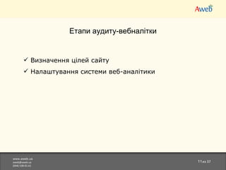 www.aweb.ua [email_address] (044)538-01-61 из  37 Етапи аудиту-вебналітки Визначення цілей сайту Налаштування системи веб-аналітики 