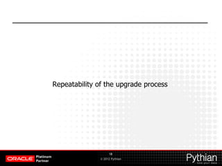 © 2012 Pythian
18
Repeatability of the upgrade process
 