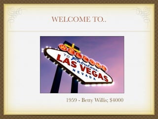 WELCOME TO..




   1959 - Betty Willis; $4000
 