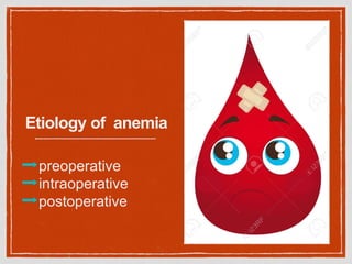 Etiology of anemia
➡preoperative
➡intraoperative
➡postoperative
 