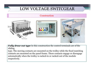 LOW VOLTAGE SWITCGEAR
Construction
Fully draw-out type In this construction the control terminals are of the
sliding
type....