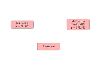Expression
p = 46, 889
Methylation
Illumina 450k
p = 375, 561
Phenotype
 