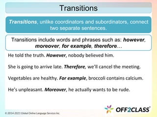 Subordinators, Coordinators And Transitions – Free ESL Lesson Plan | PPTX