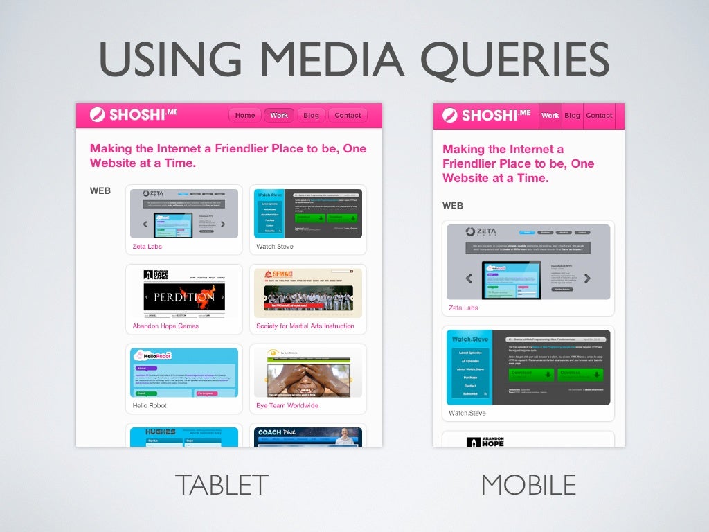 USING MEDIA QUERIES TABLET MOBILE