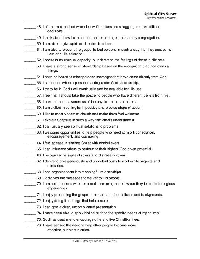 Best spiritual gifts test printable Derrick Website