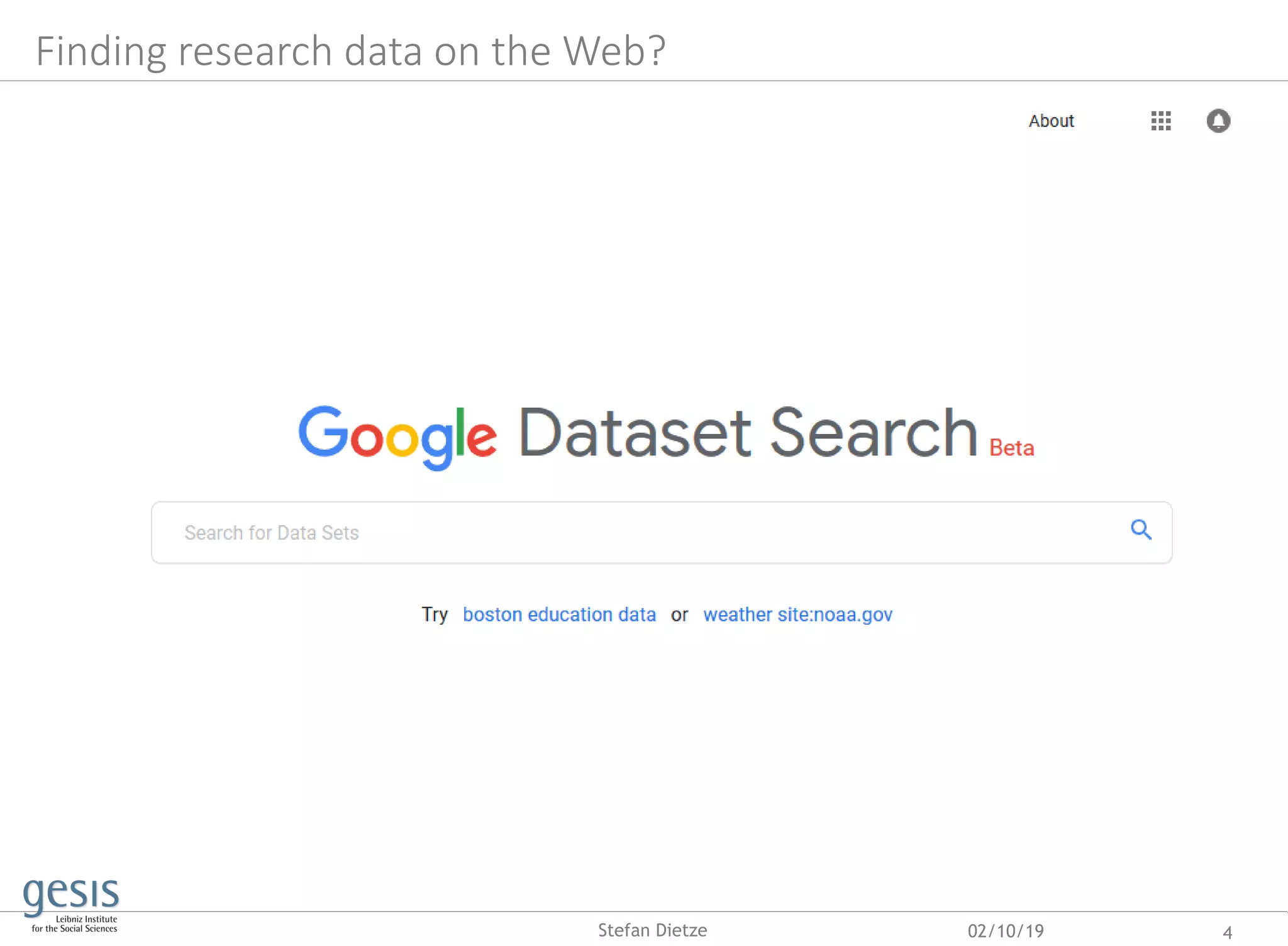 Finding research data on the Web?
02/10/19 4Stefan Dietze
 