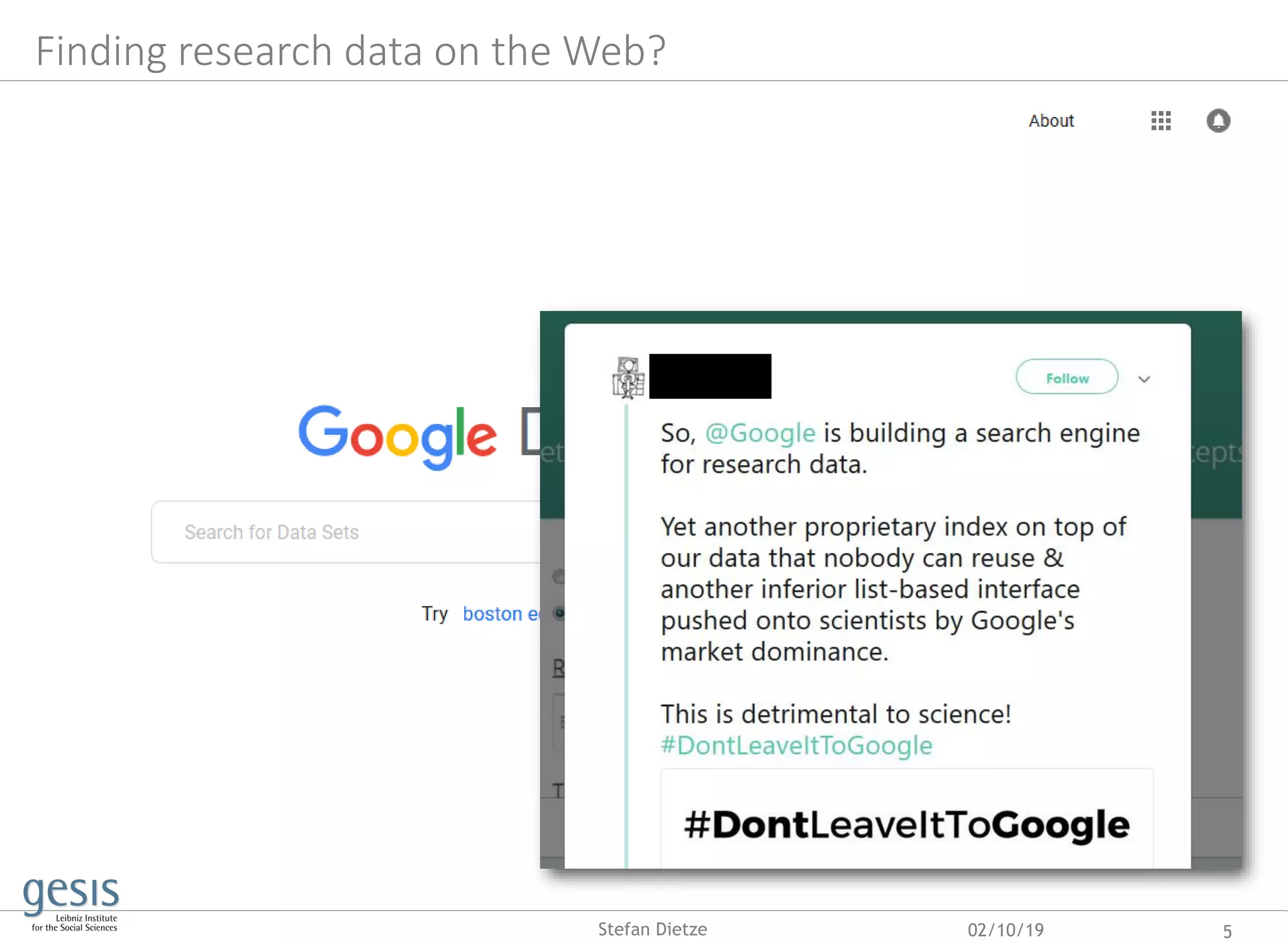 Finding research data on the Web?
02/10/19 5Stefan Dietze
 