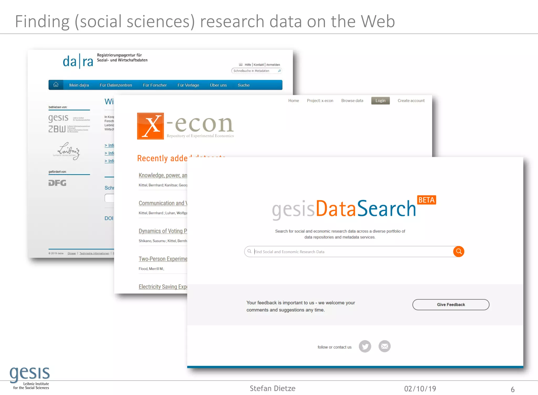 Finding (social sciences) research data on the Web
02/10/19 6Stefan Dietze
 