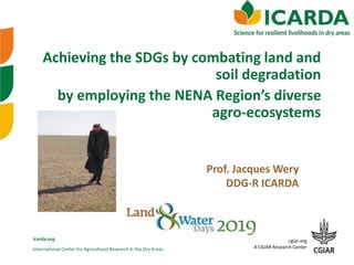International Center for Agricultural Research in the Dry Areas
icarda.org cgiar.org
A CGIAR Research Center
Achieving the SDGs by combating land and
soil degradation
by employing the NENA Region’s diverse
agro-ecosystems
Prof. Jacques Wery
DDG-R ICARDA
 