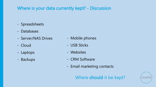 What about the data you are sharing?
Do you share data with:
• Subcontractors?
• Suppliers?
• Temp staff?
• Associates?
Da...