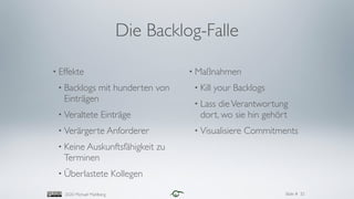 Slide #2020 Michael Mahlberg
Die Backlog-Falle
• Effekte
• Backlogs mit hunderten von
Einträgen
• Veraltete Einträge
• Ver...