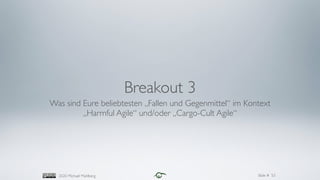 Slide #2020 Michael Mahlberg
Breakout 3
Was sind Eure beliebtesten „Fallen und Gegenmittel“ im Kontext
„Harmful Agile“ und...