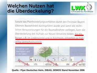 Welchen Nutzen hat
die Überdeckelung?




 Quelle : Flyer Deutsches Heim, DIBAG, DEMOS Stand November 2006
 