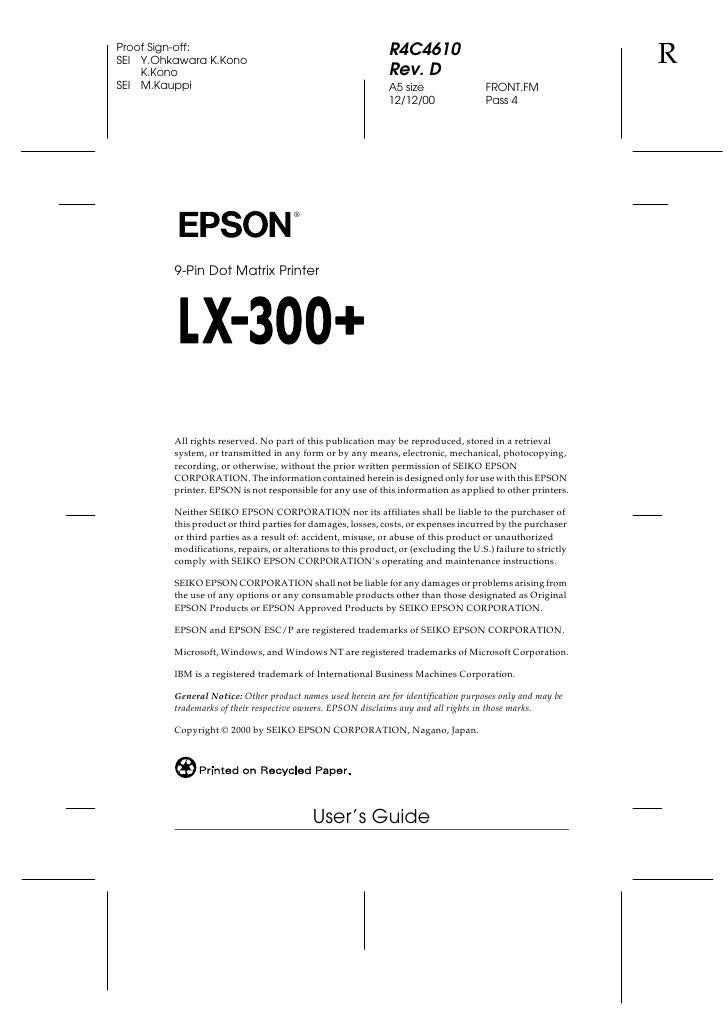 Epson lx 300 service manual pdf