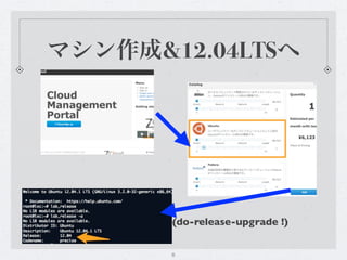 マシン作成&12.04LTSへ




       (do-release-upgrade !)


       8
 