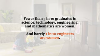 Fewer than 3 in 10 graduates in
science, technology, engineering,
and mathematics are women.
!
And barely 1 in 10 engineers
are women.
 