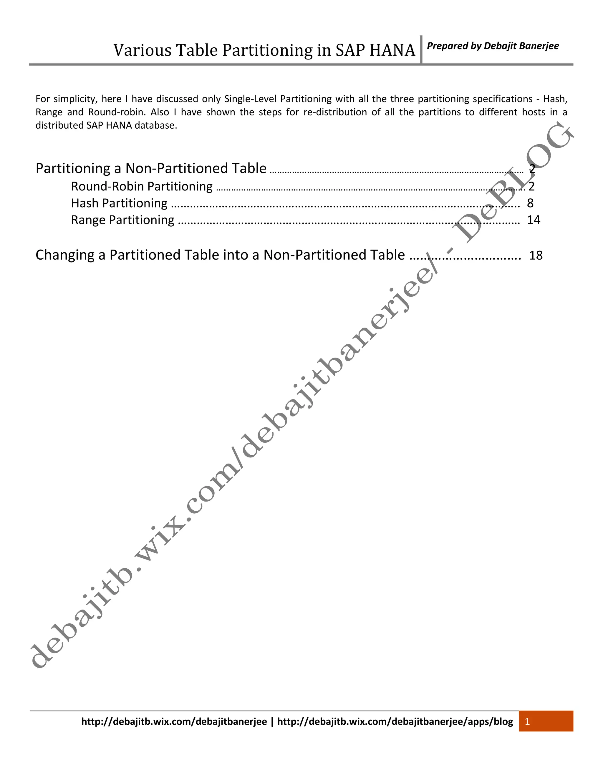 Various Table Partitioning in SAP HANA PDF