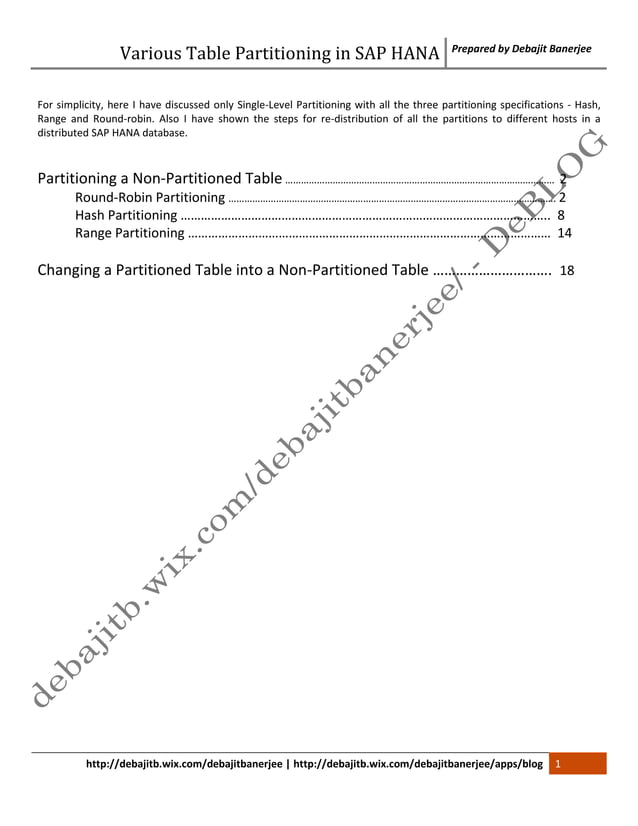 Various Table Partitioning in SAP HANA PDF