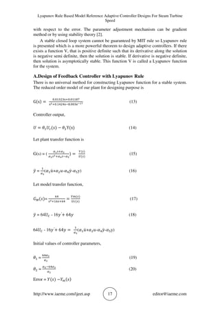 Lyapunov rule based model reference adaptive controller designs for ...