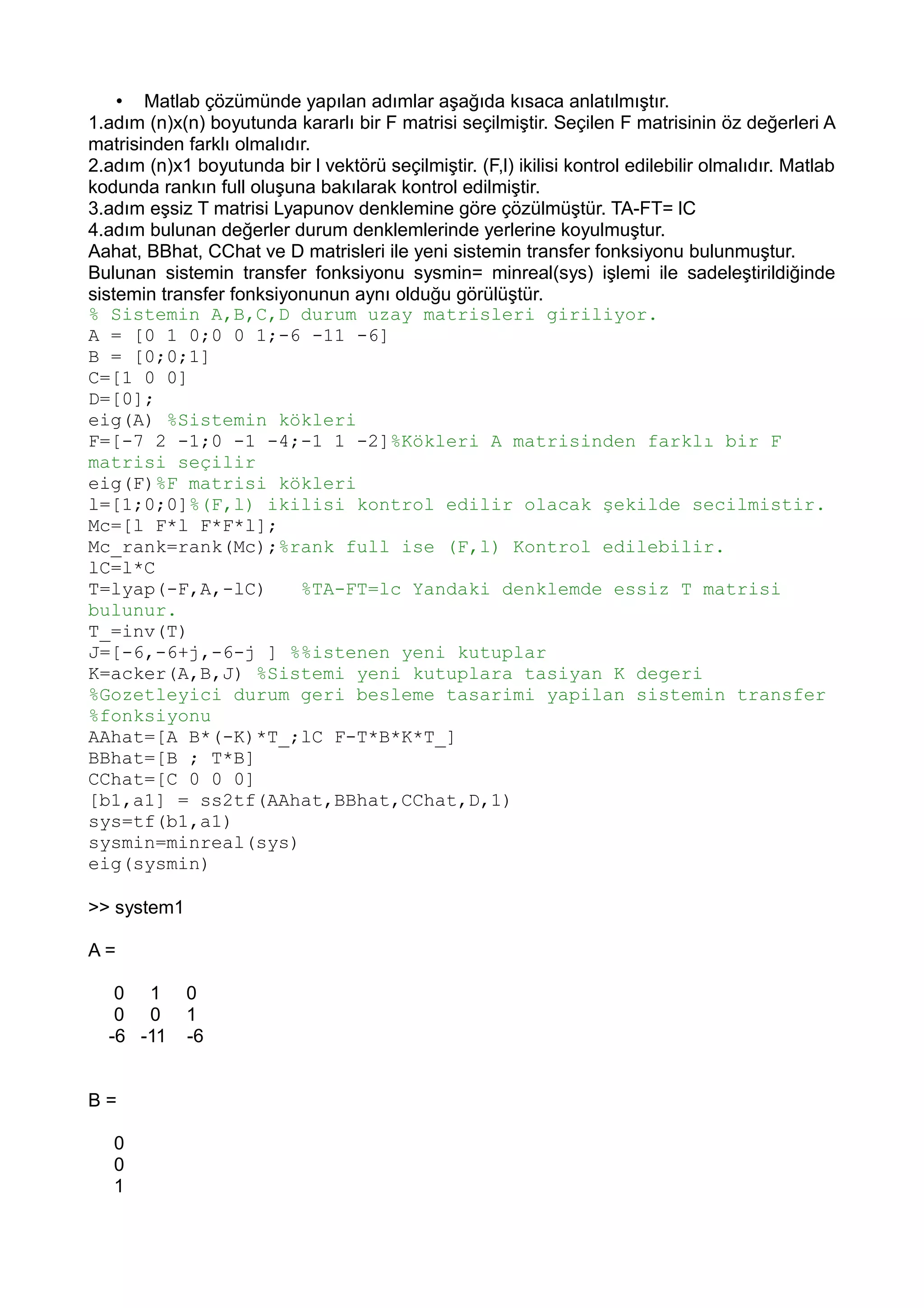 Lyapunov state feedback and observer matlab | PDF
