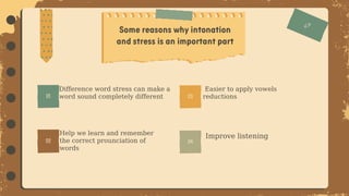 Easier to apply vowels
reductions
Difference word stress can make a
word sound completely different
Help we learn and remember
the correct prounciation of
words
Improve listening
 