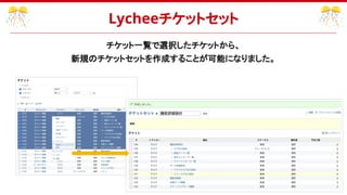 チケット一覧で選択したチケットから、
新規のチケットセットを作成することが可能になりました。
Lycheeチケットセット
 