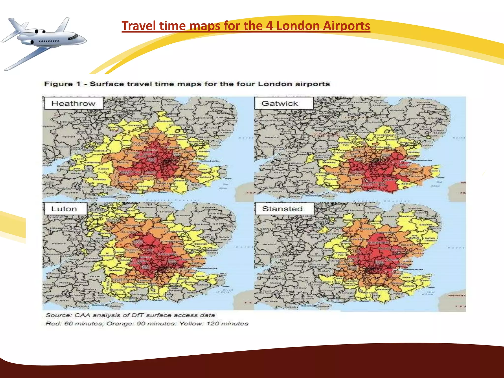 Travel time maps for the 4 London Airports
 