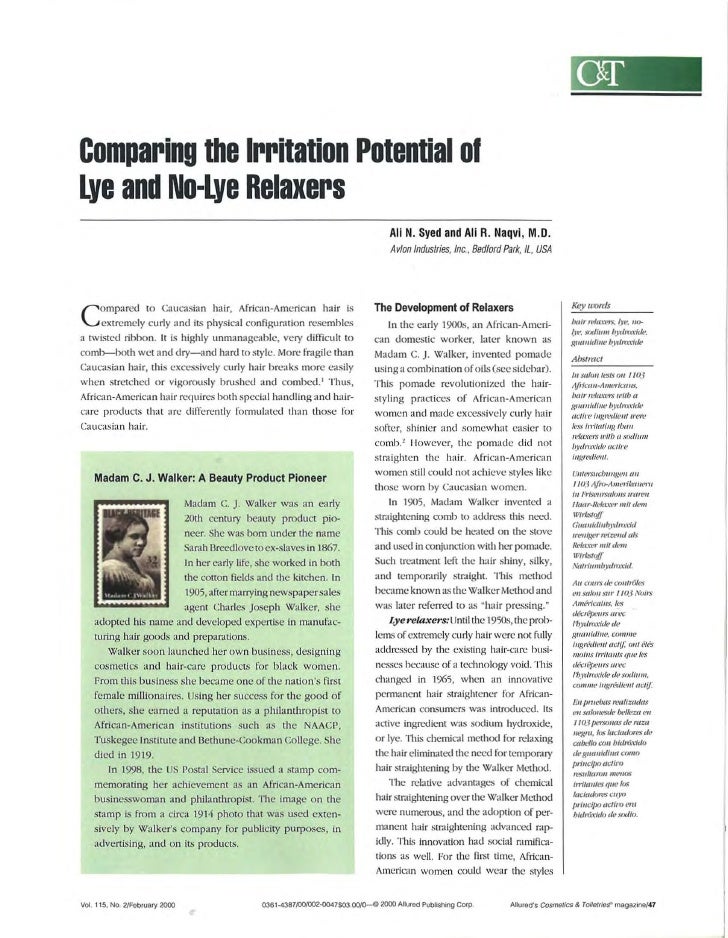Comparing The Irritation Potential Of Lye And No Lye Relaxers Comparing The Irritation Potential Of Lye And No Lye Relaxers