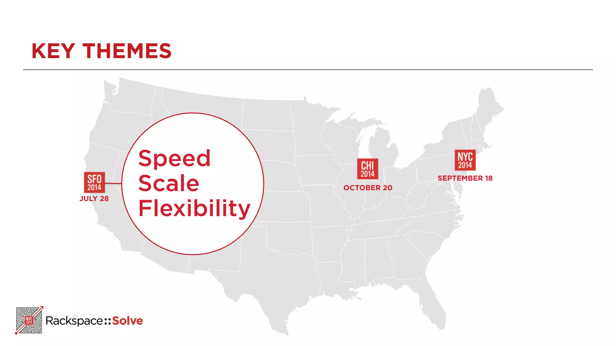 KEY THEMES 
JULY 28 
OCTOBER 20 
SEPTEMBER 18 
Speed 
Scale 
Flexibility 
 