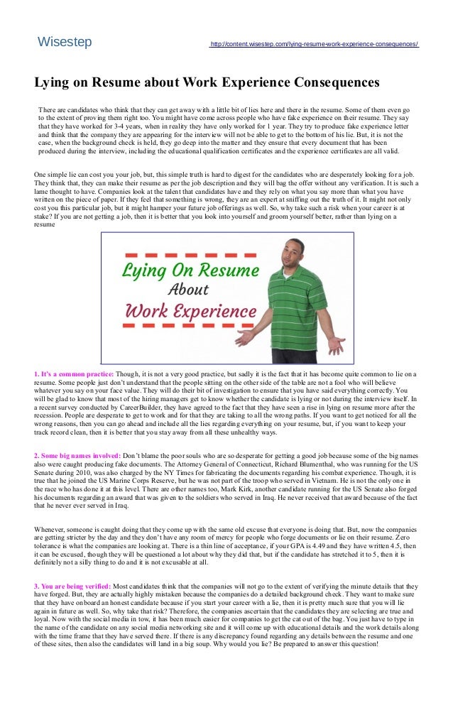 lying on resume about work experience consequences wisestep
