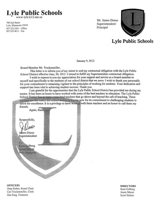 Lyle school resignation letters