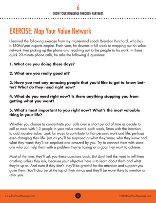 32www.LiveYourMessage.com Hello@LiveYourMessage.com
I learned the following exercise from my mastermind coach Brendon Burc...